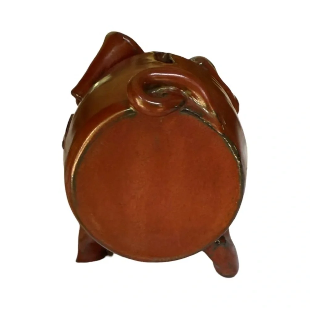 Vintage Artisan Pottery Rustic Brown Piggy Bank with Cork Stopper